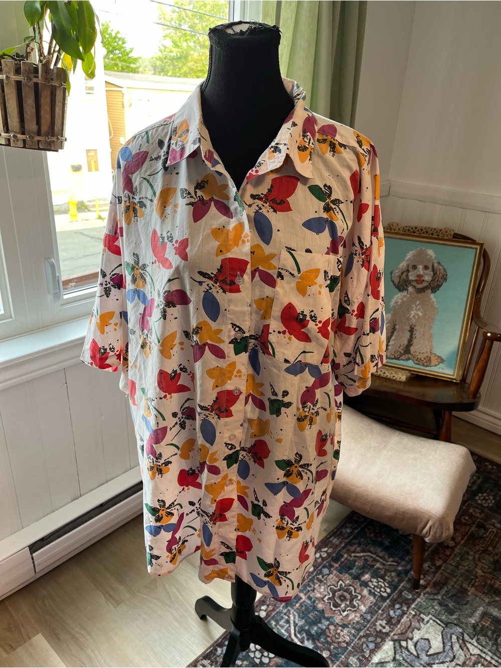 Men’s Vintage Colorful Floral Button-Up Shirt Size 26/28